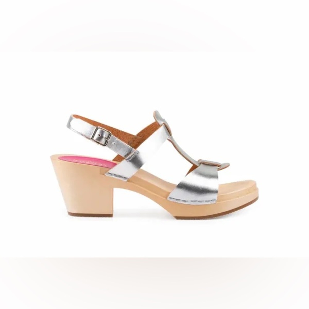 Swedish hasbeens greek silver wooden block heel sandal size 10